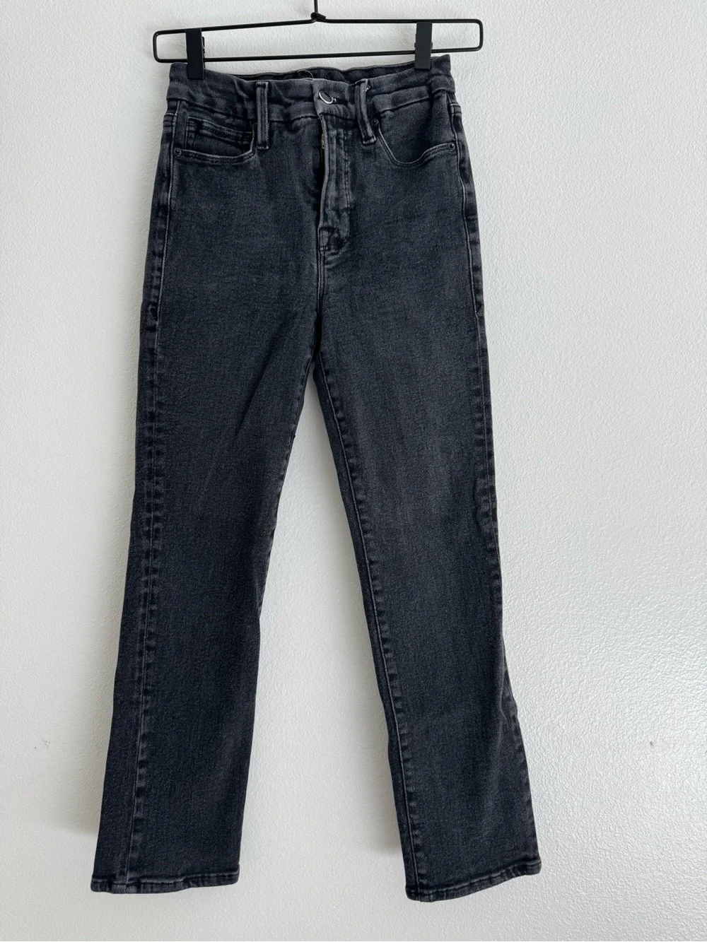 Good American Black Straight-Leg High-Rise Jeans